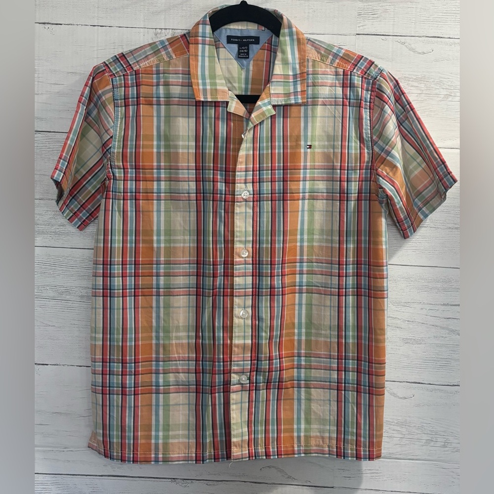 Tommy Hilfiger Boys Plaid Short Sleeve Button Down Shirt Size 14/16